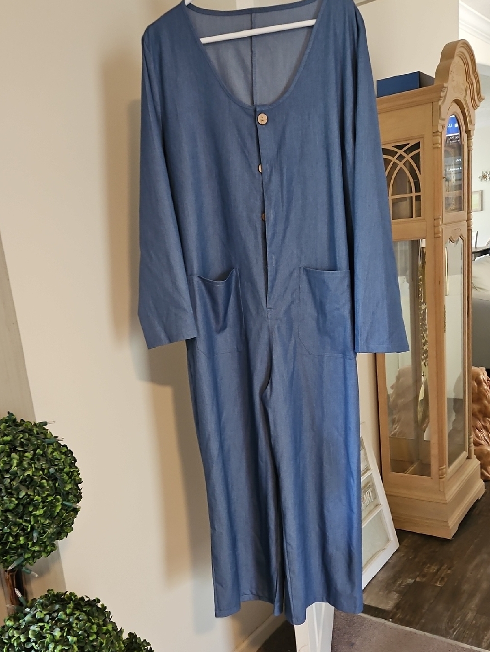 Lightweight Blue Button-Front Jumpsuit Sz 2x Soft Tencel Material NWOT